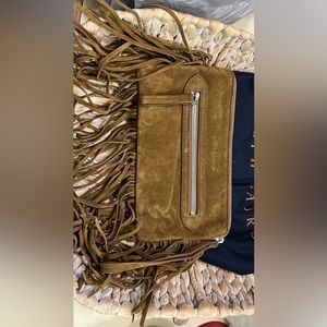 RALPH LAUREN Western Fringed Brown Suede Equestrian Clutch Wristlet
